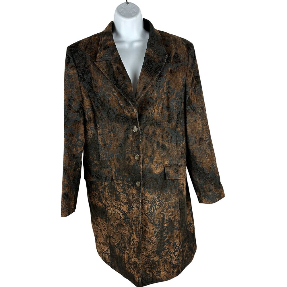 Vibrant Ulla Popken Womens Brown & Black Long Blazer Jacket Relaxed Fit Size 18